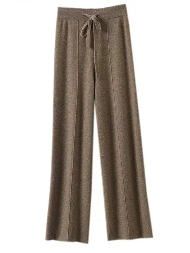 Women's High-Rise Wide Leg Trousers Drawstring Knit Pants 2