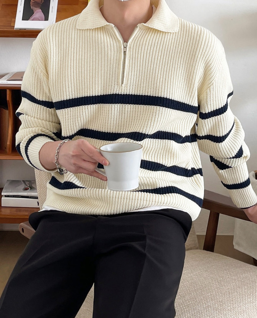 Men's Quarter Zip Sweater | Ribbed Knit & Adjustable Collar 2