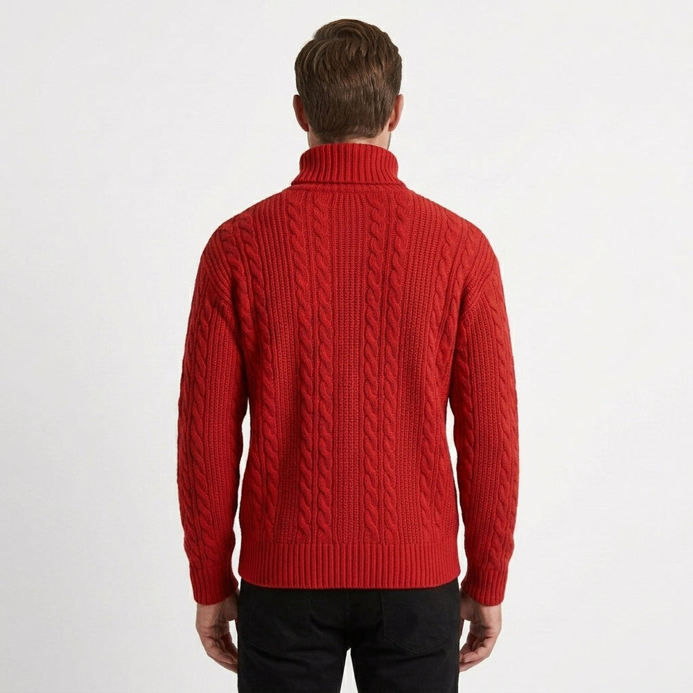 Men's Cable Knit Turtleneck Sweater Ribbed Cuff Jumper 2