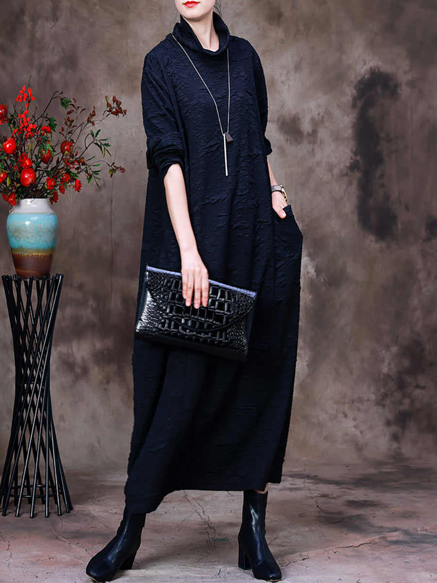 Women's Long Sleeve Maxi Dress | Pockets & Pleated Design 2