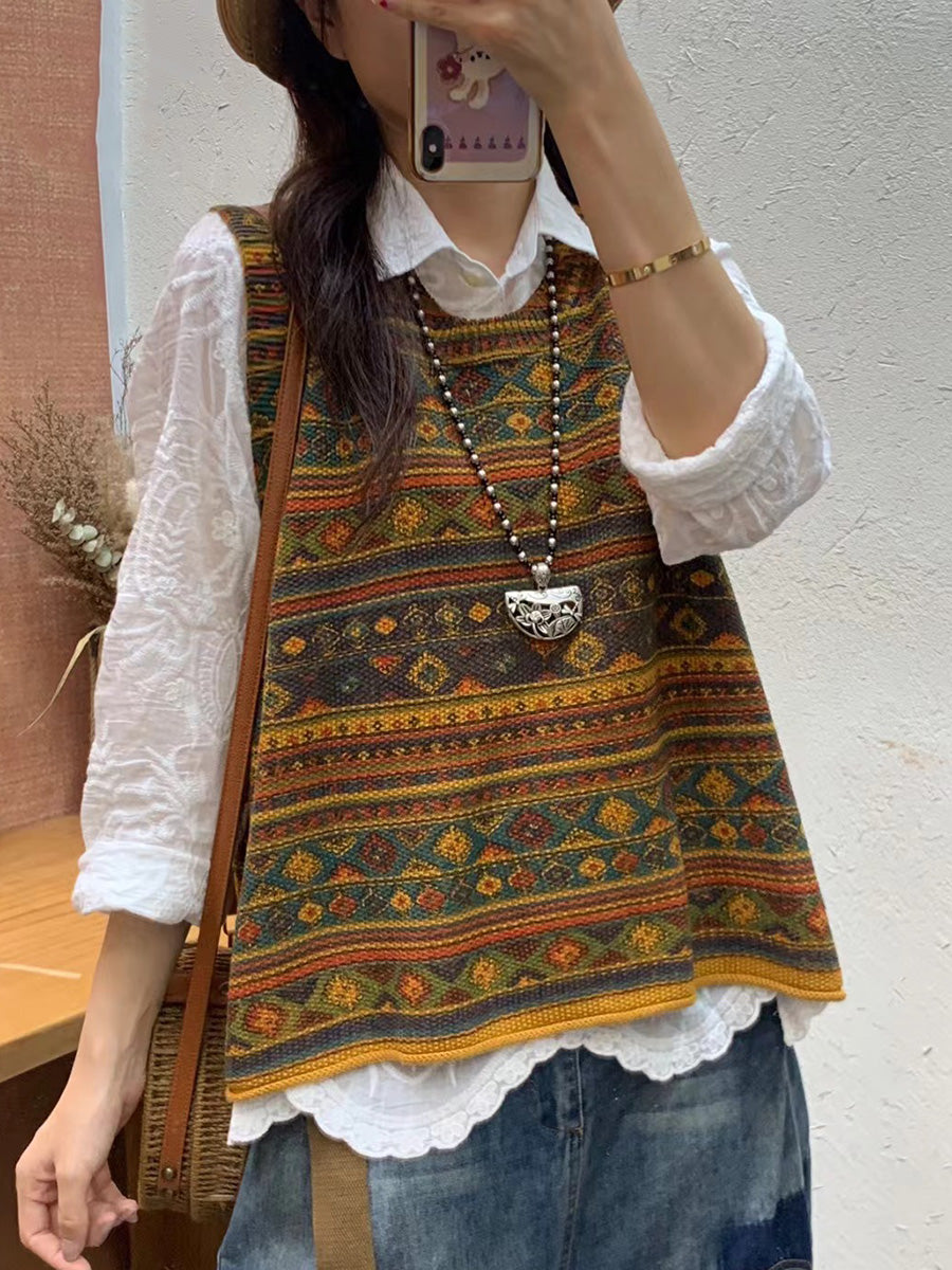 Women's Knit Vest | Sleeveless & Colorblock Design 2