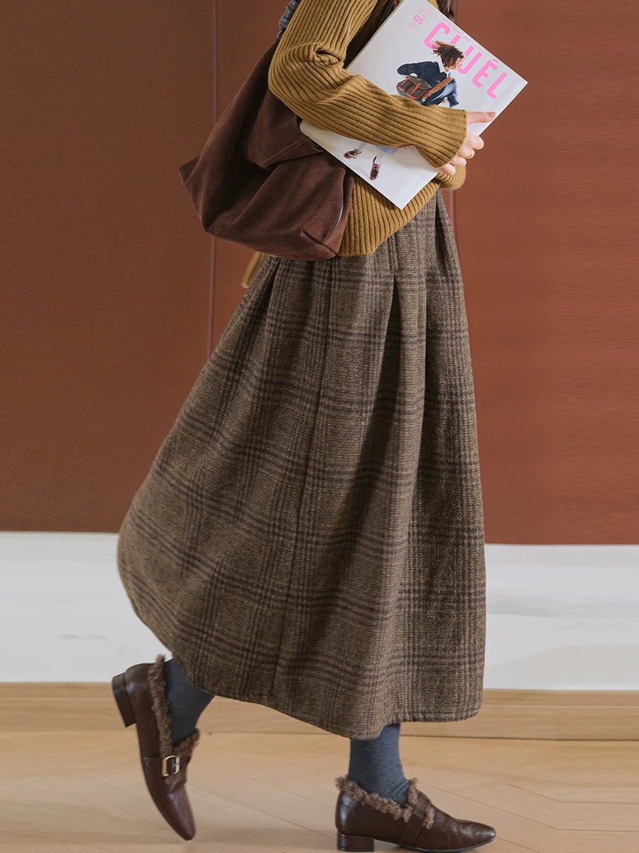 Women's Plaid A-Line Skirt | Elastic Waist & All-Day Comfort 2