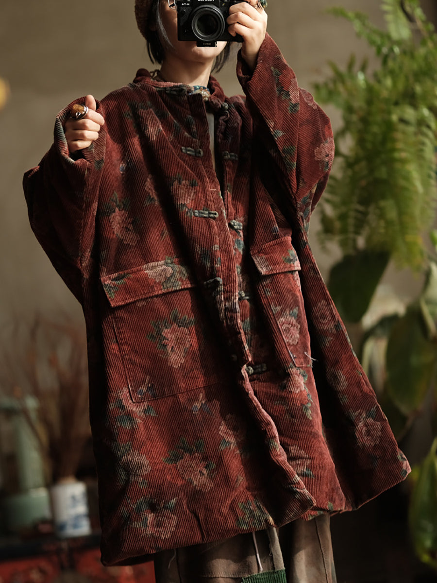 Women's Padded Coat | Floral Print & Stand Collar 2