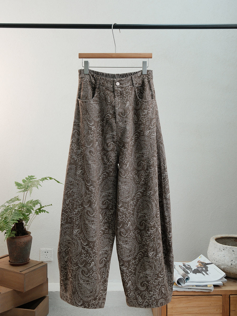 Women's Straight Leg Jeans | Retro Flower & Elastic Waist 2