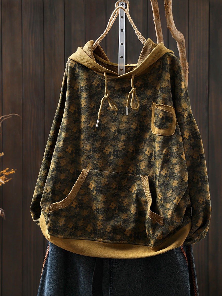 Women's Hooded Sweatshirt | Floral Print & Raglan Sleeves 2