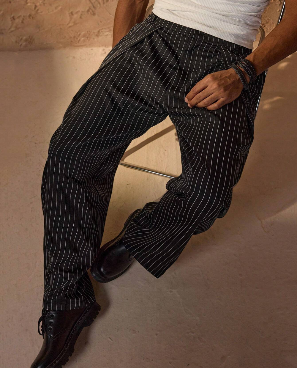 Men's Pinstripe Trousers | Wide Leg & Front Pleats 2