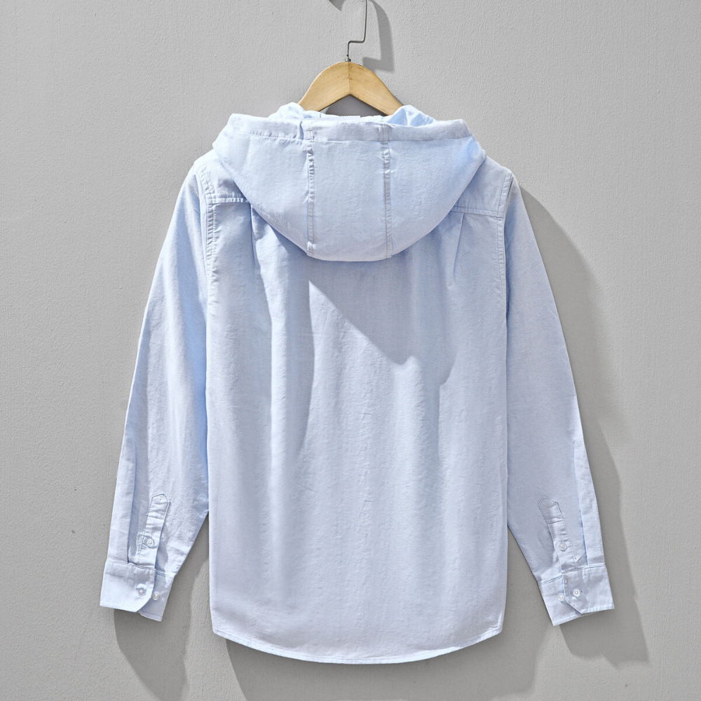 Men's Hooded Oxford Shirt Zip Up Hoodie Drawstring Pullover 2