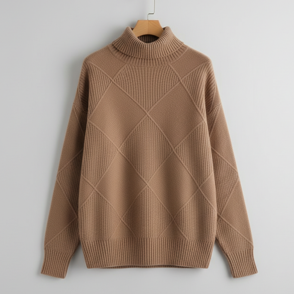 Women's Diamond Knit Sweater High Neck Jumper True Fit 2