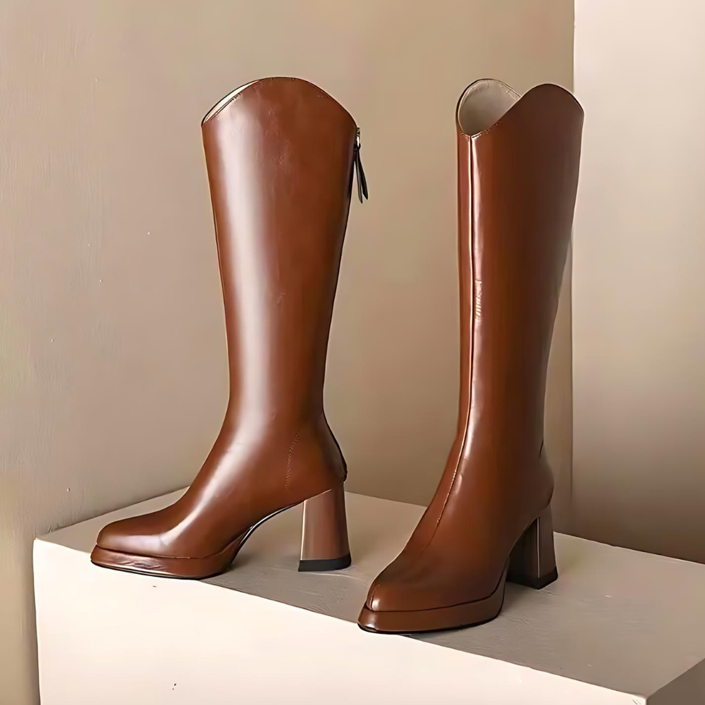 Women's Knee High Boots Block Heel Back Zip Dress Shoes 2