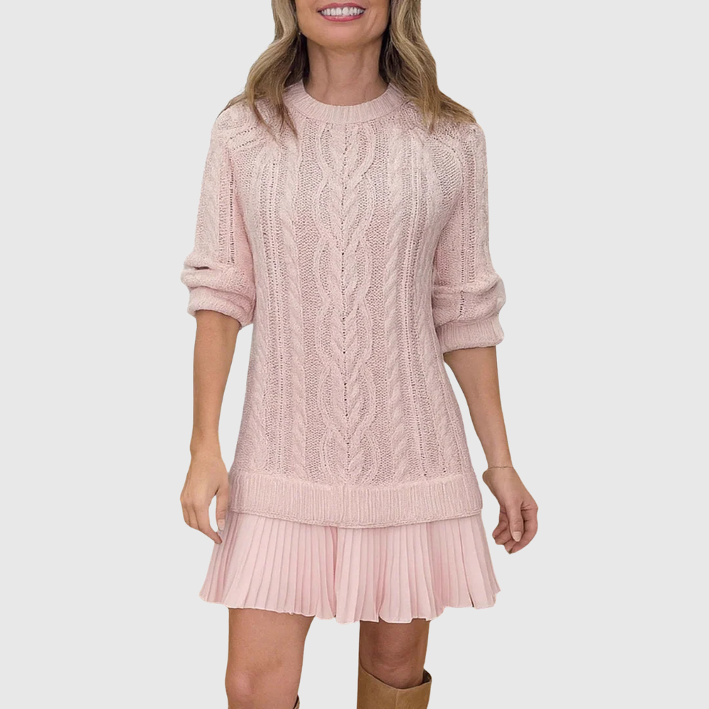 Women's Jumper Dress | Cable Knit & Pleated Hem 2