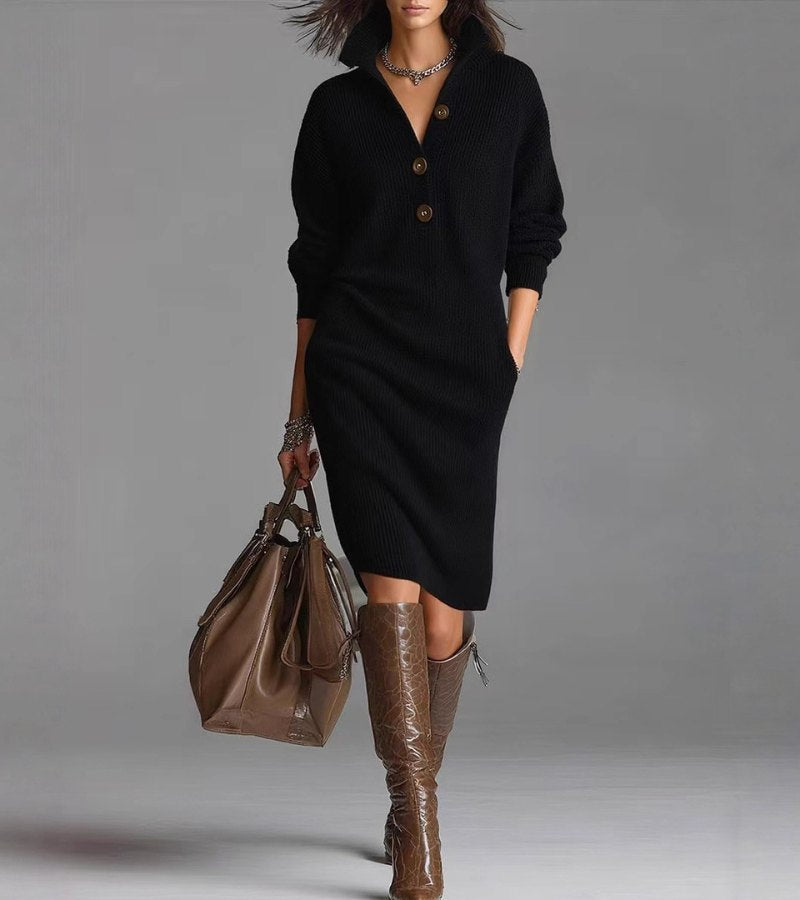Women's Sweater Dress | Open Collar & Relaxed Fit 2