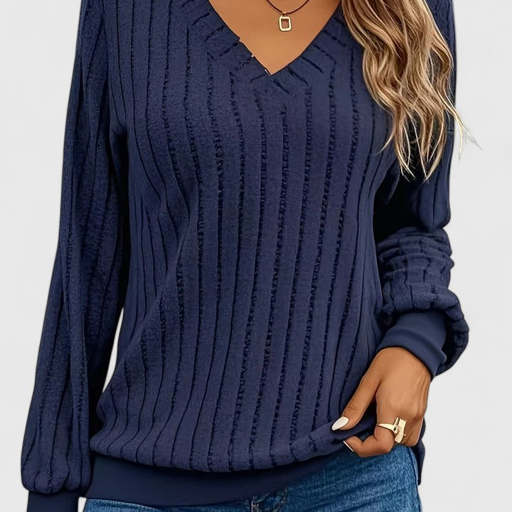 Women's V-Neck Jumper | Ribbed & Warm 2