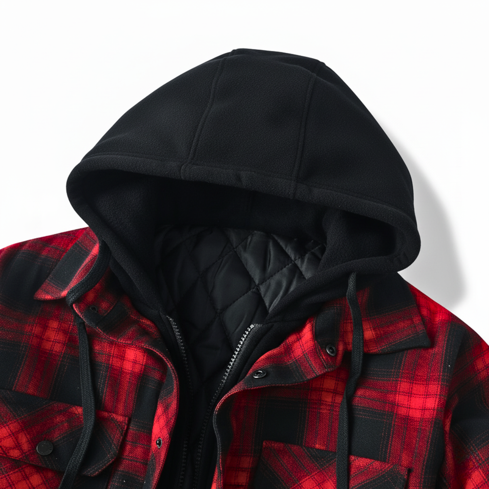 Men's Hooded Flannel Jacket Quilted Insulated Coat 2