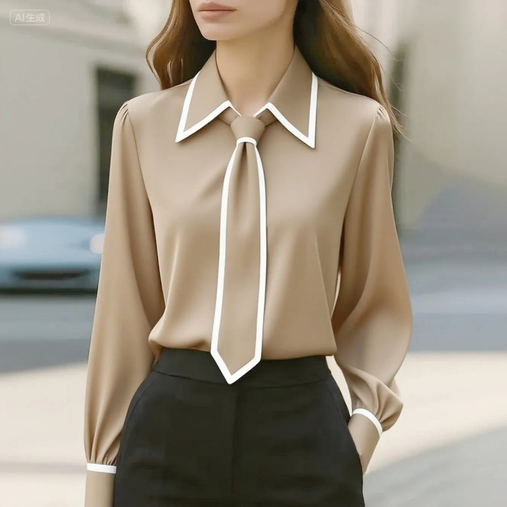 Women's Tie-Neck Blouse | Long Sleeve & Removable Bow 2