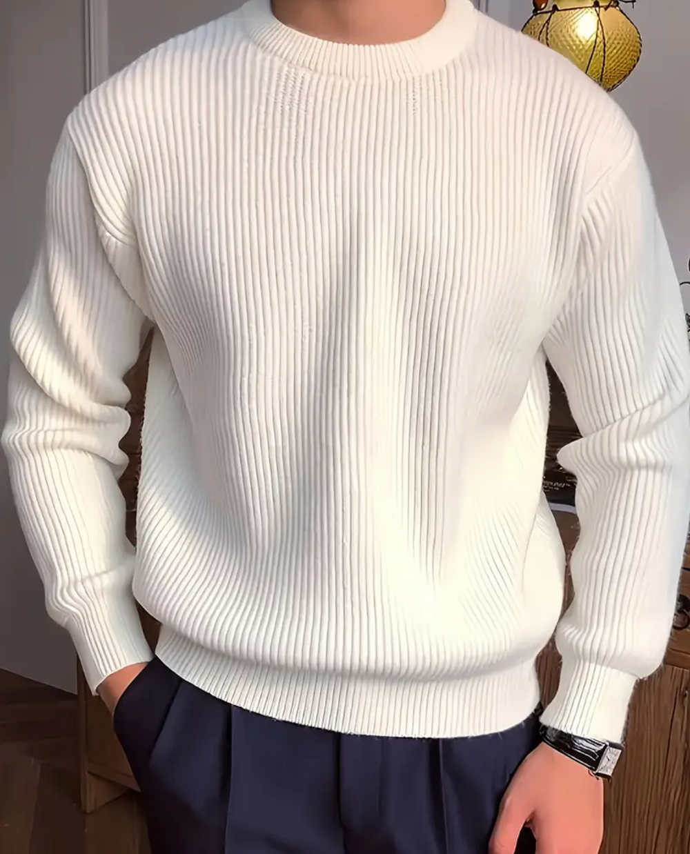 Women's Ribbed Sweater Structured Fit Crew Neck Knit 2