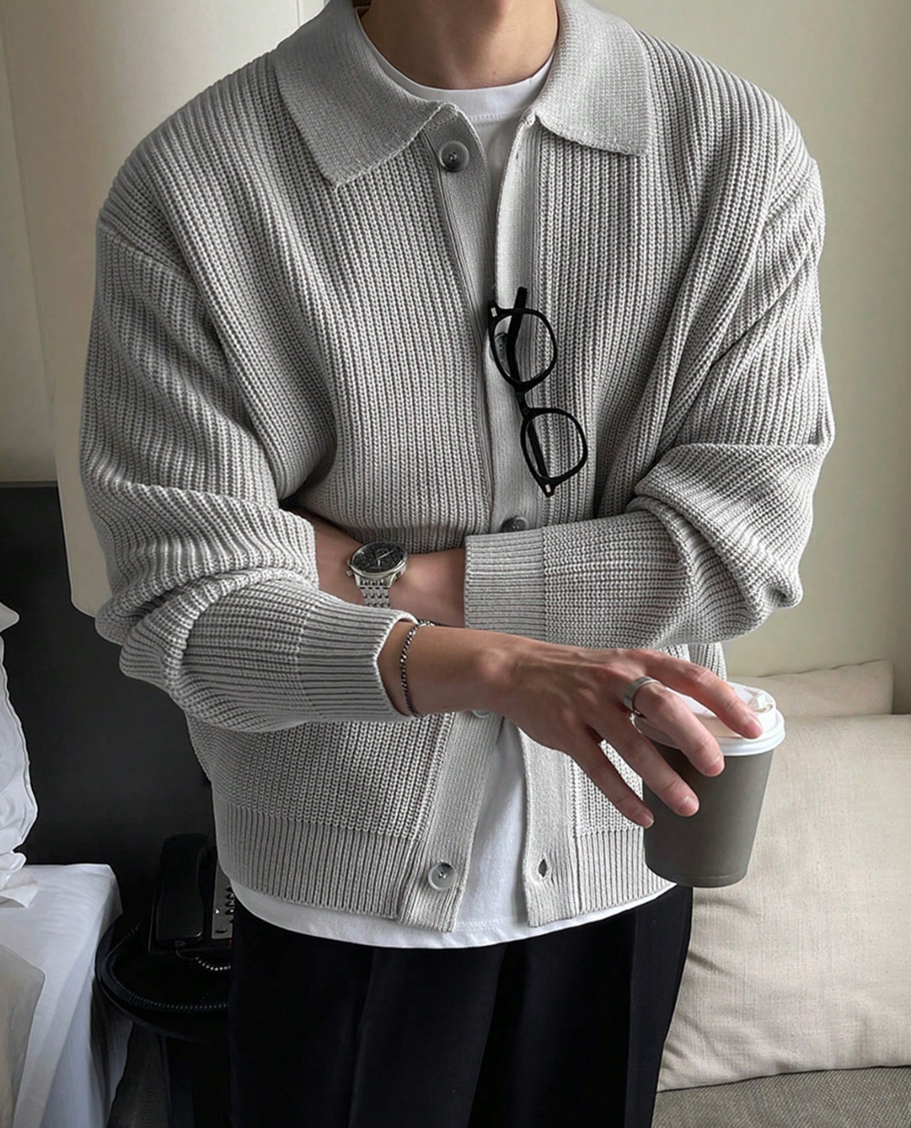 Women's Button Up Cardigan Ribbed Knit Jacket Regular Fit 2