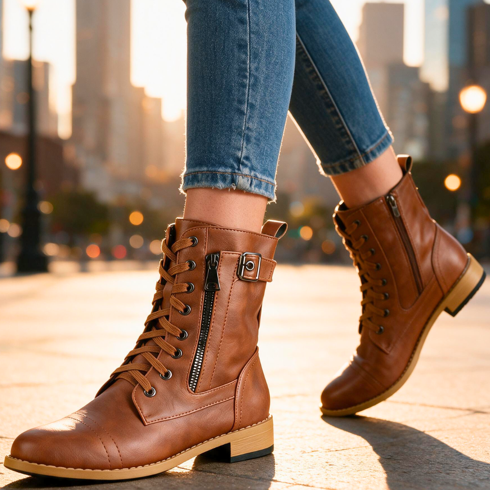 Women's Mid-Calf Boots | Buckle Detail & Lace-Up Grip 2