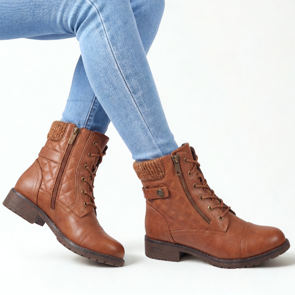 Women's Quilted Ankle Boots Side Zip Padded Warmth 2