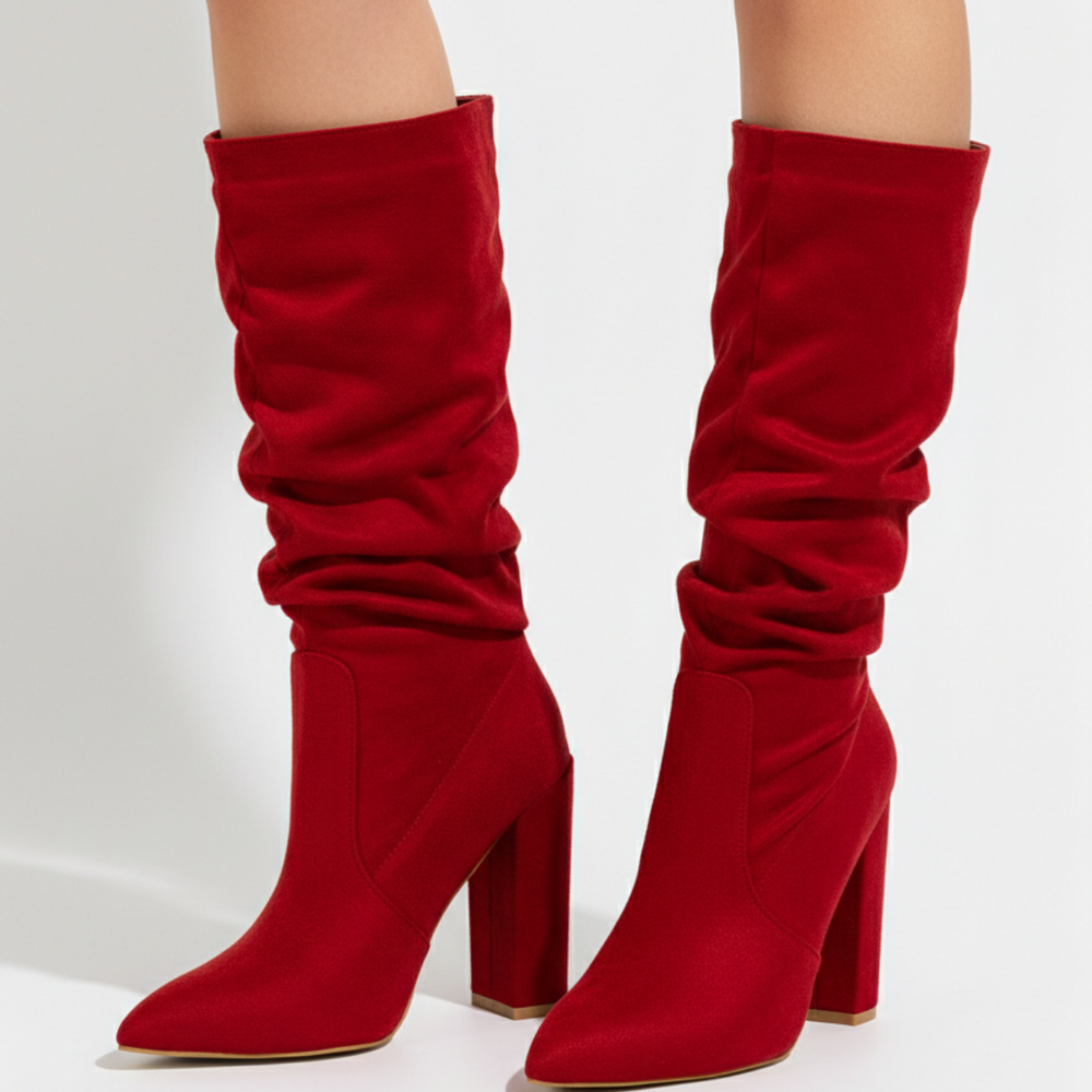 Women's Pointed Toe Block Heel Boots Slouch Heeled Shoes 2