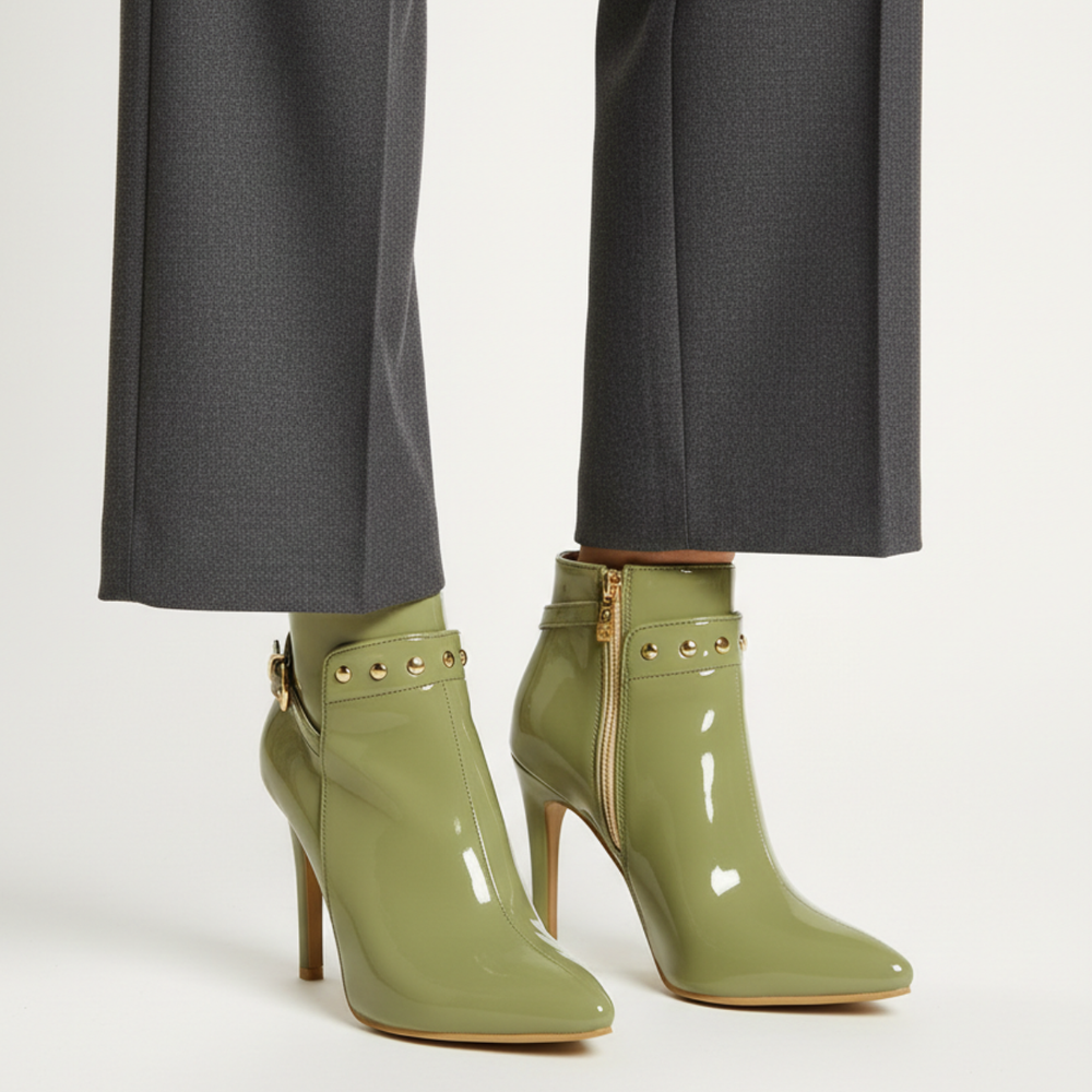 Women's Gloss Stiletto Heel Ankle Boots Studded Detail 2