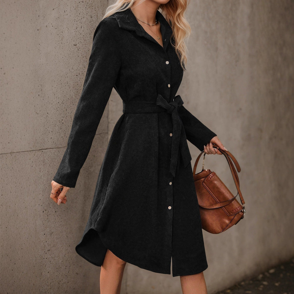 Corduroy Long-Sleeve Women's Midi Dress for Homecoming