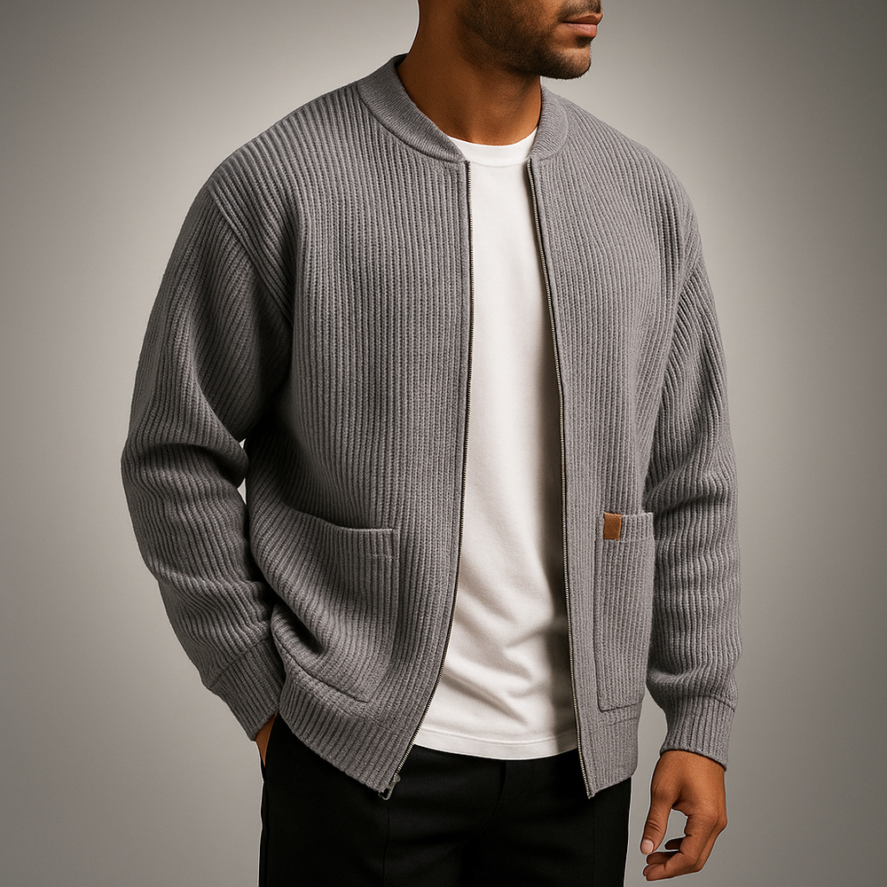 Men's Knit Sweater | Ribbed Texture & Stand Collar 2