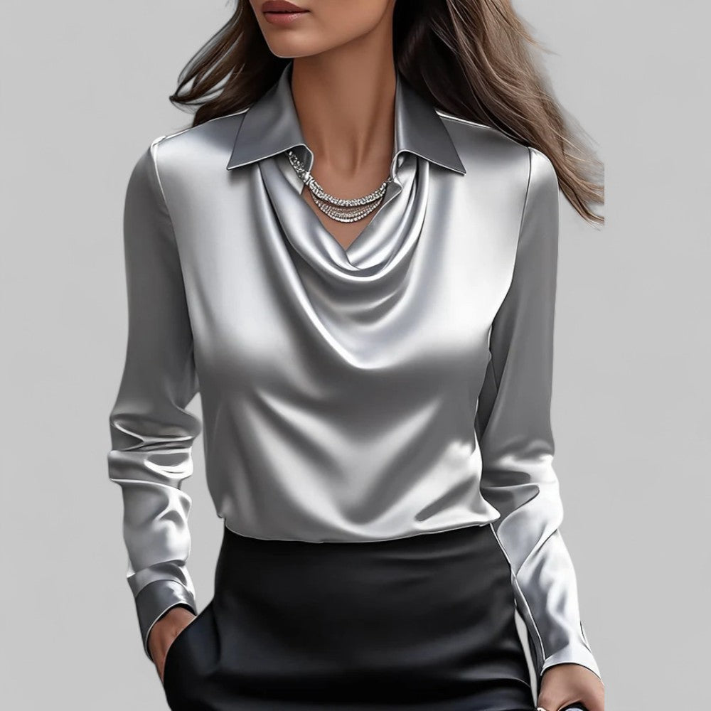 Women's Waterfall Blouse | Elegant Draped Neckline 2