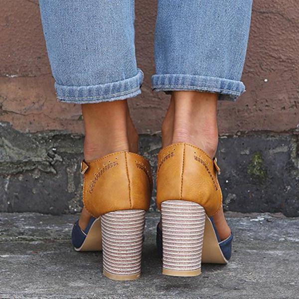 Women's Heels | Colour Block T-Bar Block Heel & Brogue Detail