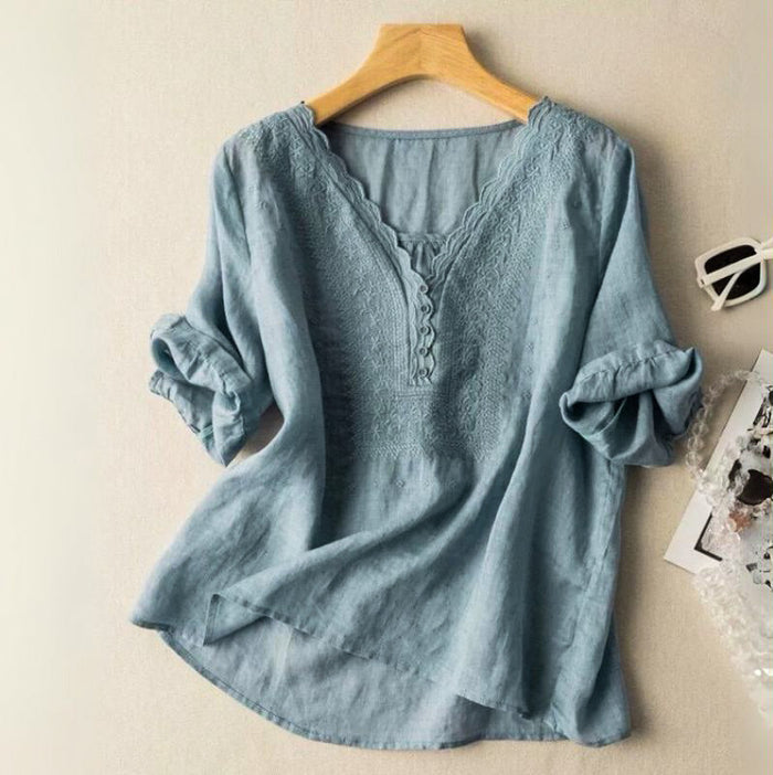 Blouse Women | Embroidered V-Neck &amp; Relaxed Everyday Fit