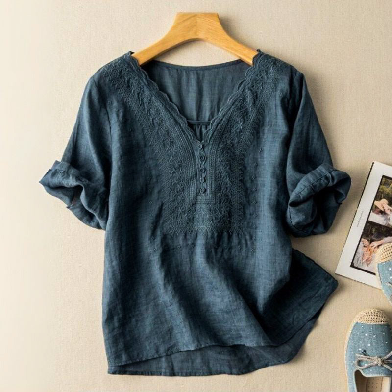 Blouse Women | Embroidered V-Neck & Relaxed Everyday Fit