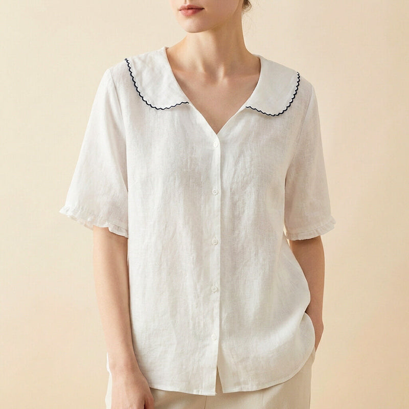 Blouse Women | Peter Pan Collar &amp; Relaxed Summer Fit