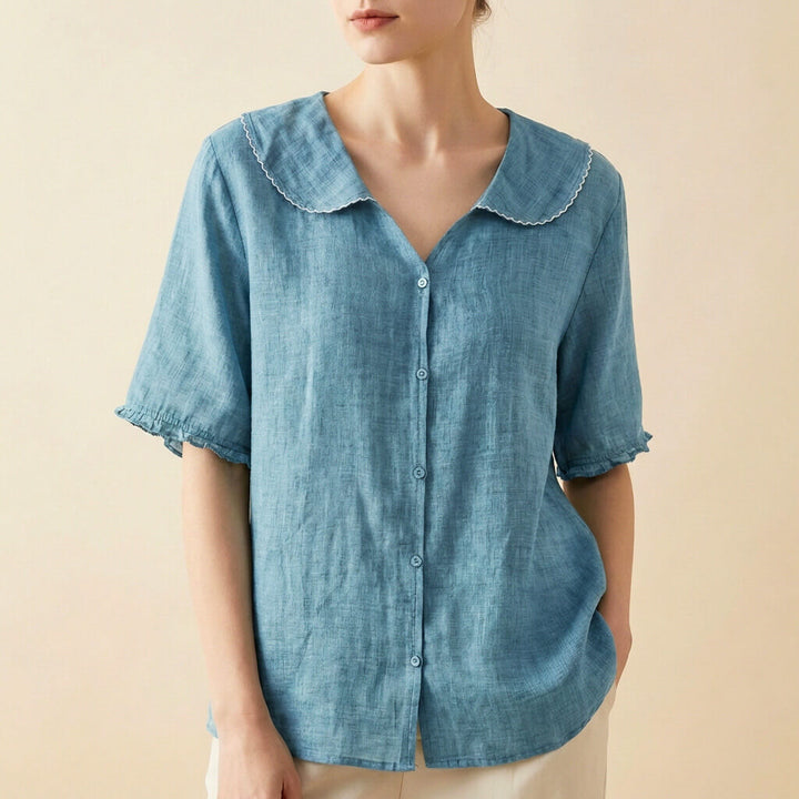 Blouse Women | Peter Pan Collar &amp; Ruffle Sleeve Button-Front