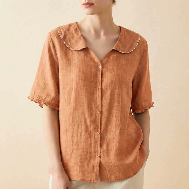 Blouse Women | Peter Pan Collar &amp; Ruffle Sleeve Button-Front