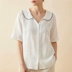 Blouse Women | Peter Pan Collar & Ruffle Sleeve Button-Front