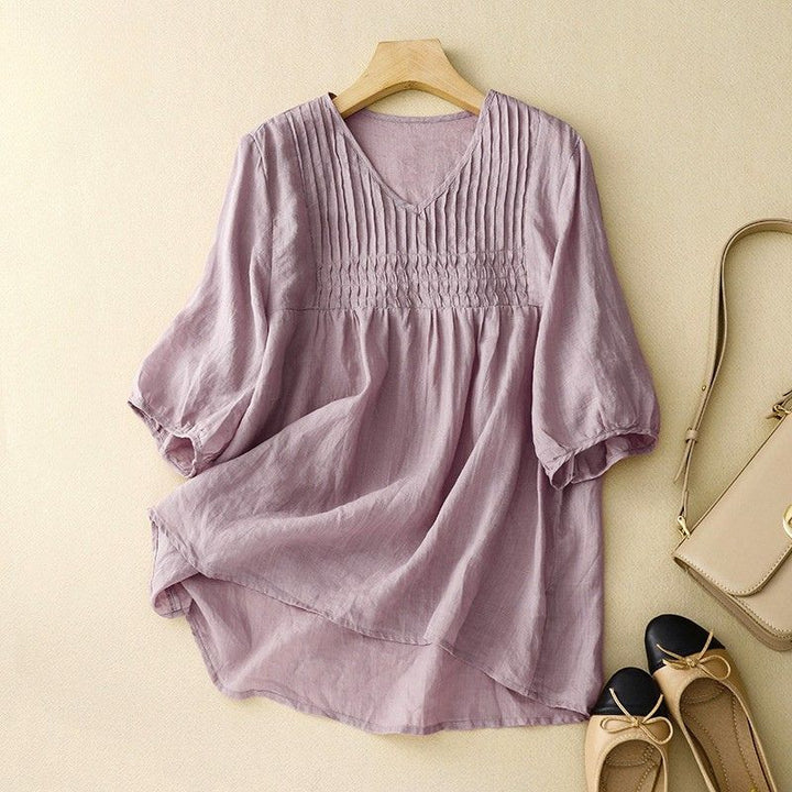 Blouse Women | Pintuck V-Neck &amp; Smocked Waist Summer Design