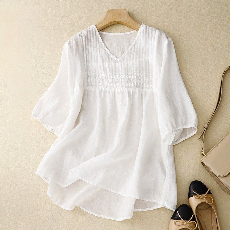 Blouse Women | Pintuck V-Neck &amp; Smocked Waist Summer Design