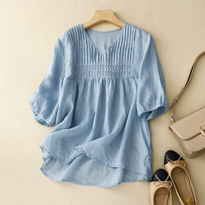 Blouse Women | Pintuck V-Neck &amp; Smocked Waist Summer Design
