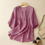 Blouse Women | V-Neck Pintuck & Smocked Waist Relaxed Summer Style