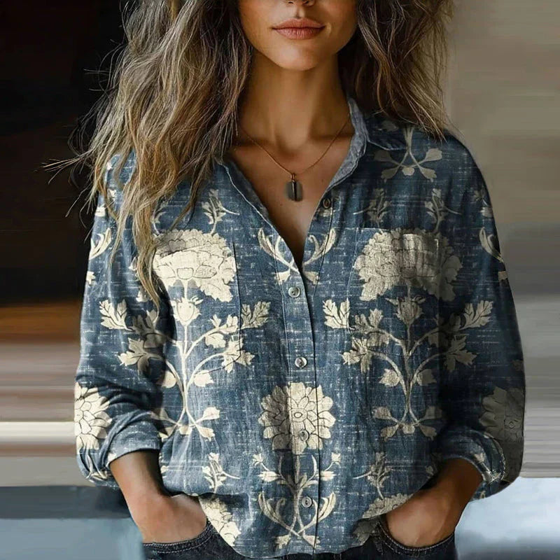 Blouse Women's | Bohemian Vintage Print & Button-Down Collar