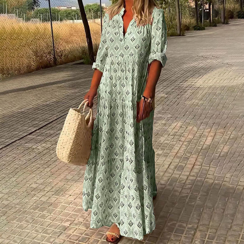 Boho Maxi Dress Women's | All-Over Print & Tiered Flowing Skirt