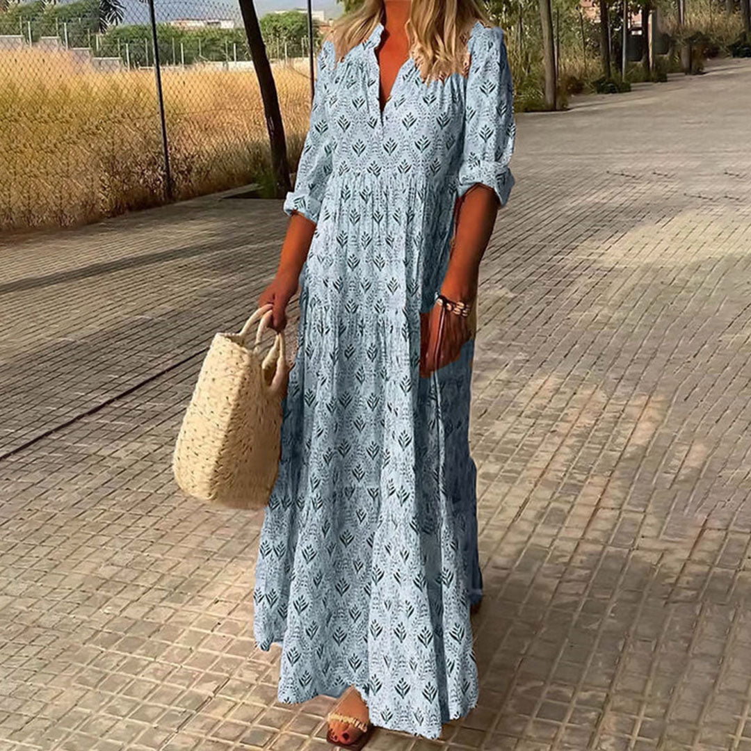 Boho Maxi Dress Women's | All-Over Print & Tiered Flowing Skirt