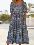 Boho Midi Dress Women's | Floral Print & All-Day Comfort