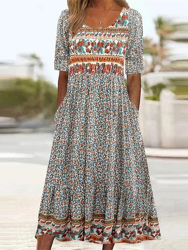 Boho Midi Dress Women's | Floral Print & All-Day Comfort