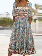 Boho Midi Dress Women's | Floral Print & All-Day Comfort