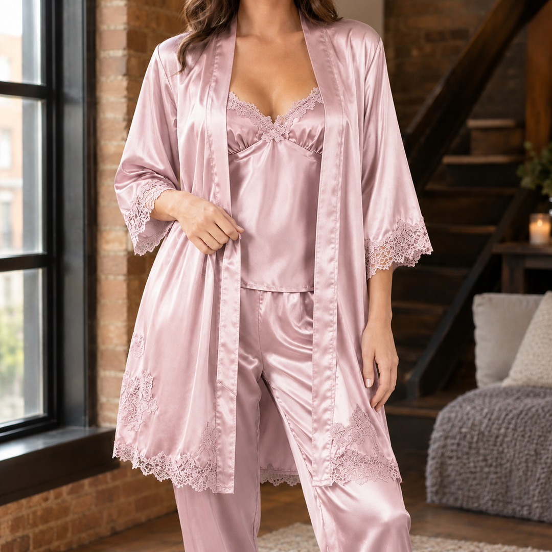 Adele-Eve Lace Nightwear Set - Pink 2