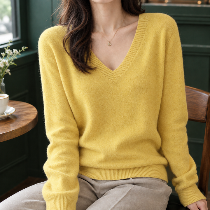 Angelique V-Neck Sweater - Yellow