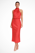 Ella | Elegant Satin Midi Dress for Wedding Guests