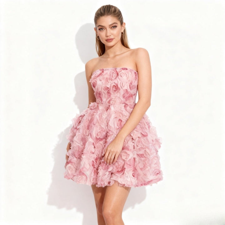 Ella | Elegant White Wedding Guest Dress with 3D Rosettes