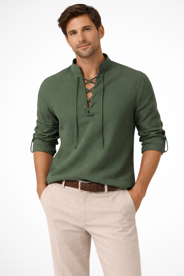 Ethan | Stylish Casual Linen Shirt with Lace-Up Detail