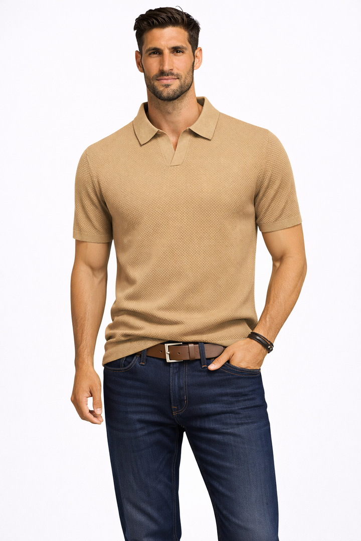 Ethan | Textured Casual Short Sleeve Mens Polo Shirt